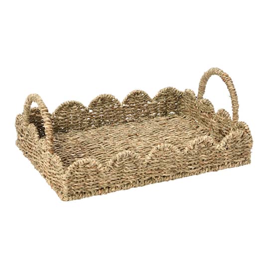 Household Essentials 14&#x22; Seagrass Tray with Scalloped Edge